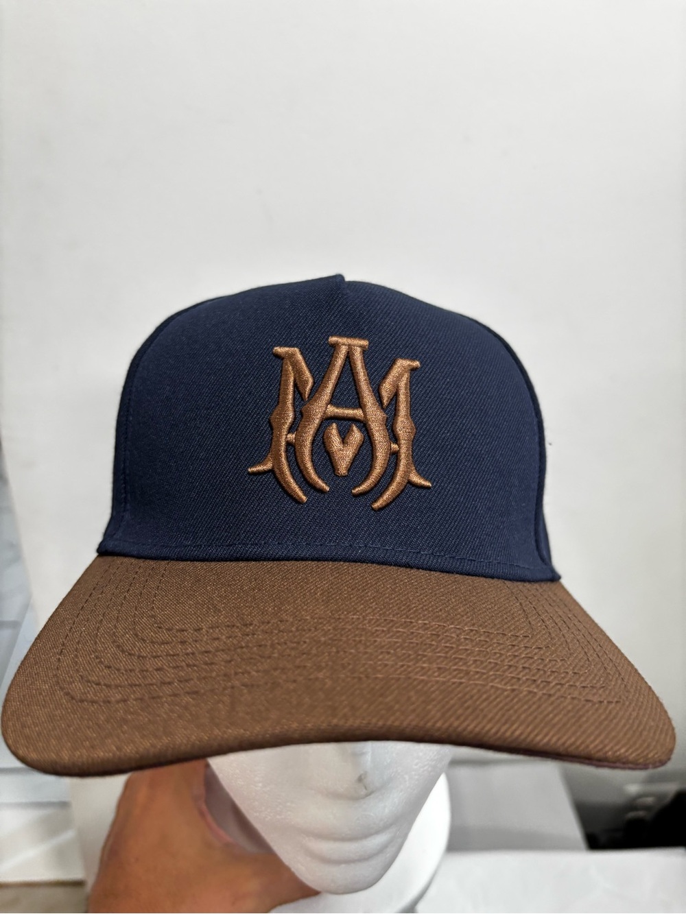 Monogram Embroidered Two-Tone Baseball Cap - Navy & Brown Amiri